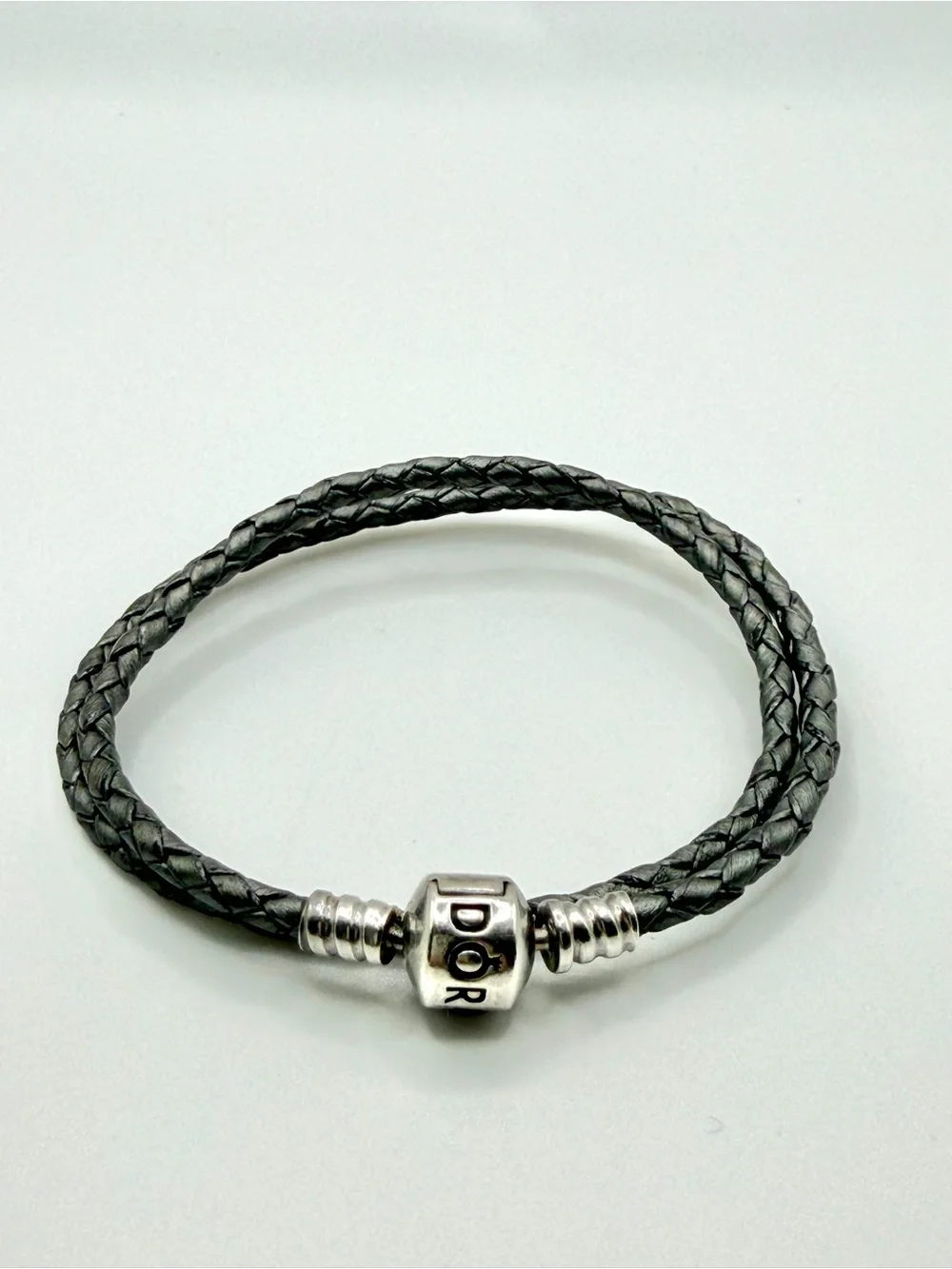 Pandora Black Double Leather Wrap Bracelet S925 ALE Sterling Silver